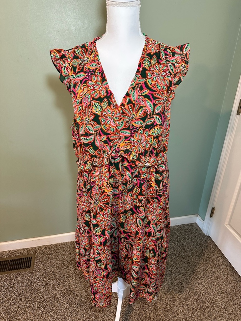 J.Crew Tropical Floral Ruffle V-neck Mini Dress Womens 16 - Picture 4 of 7